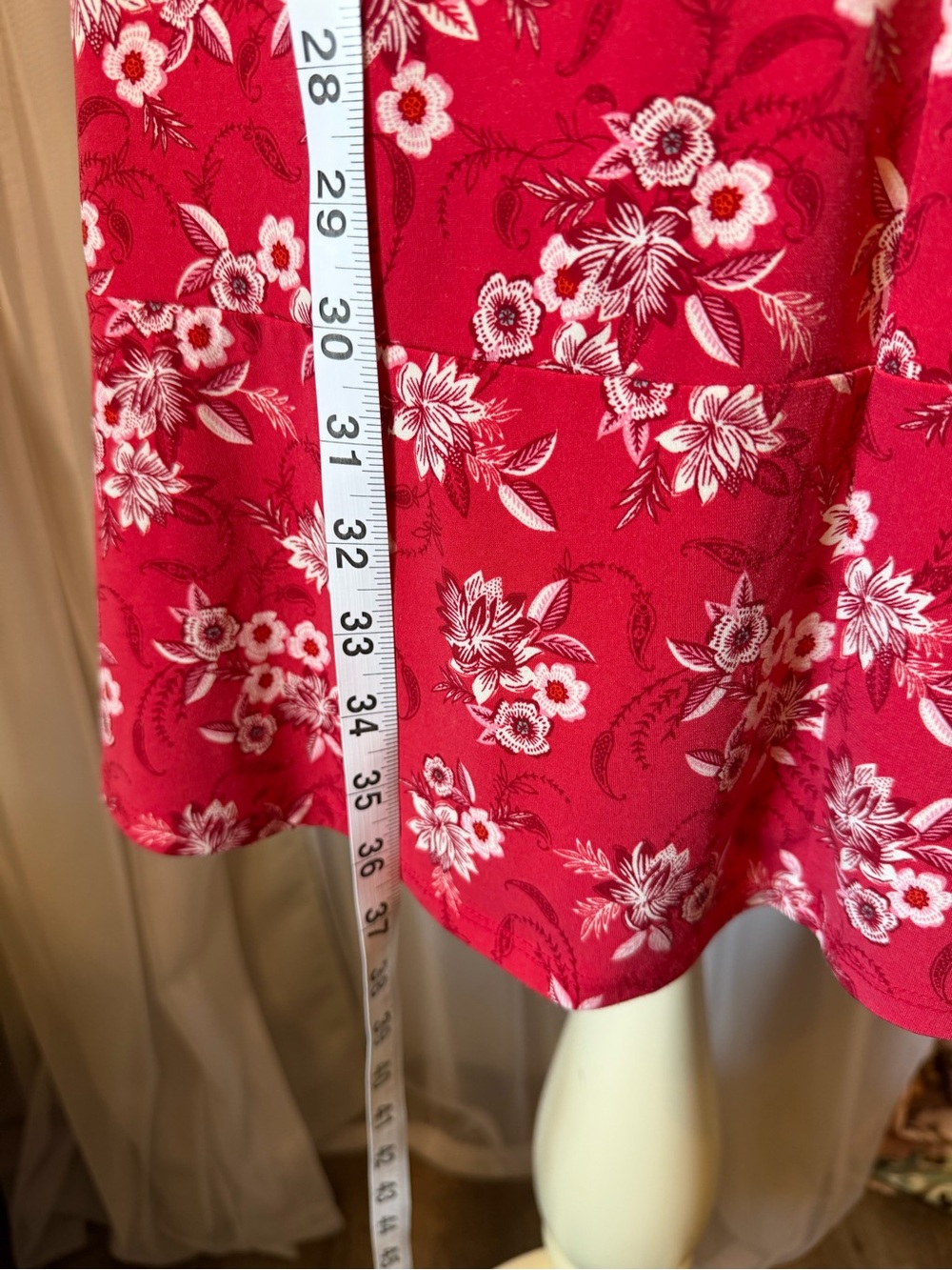 LOFT Floral Fit & Flare Dress Size 8 Raspberry Pink Puff Sleeve GUC - Picture 7 of 11